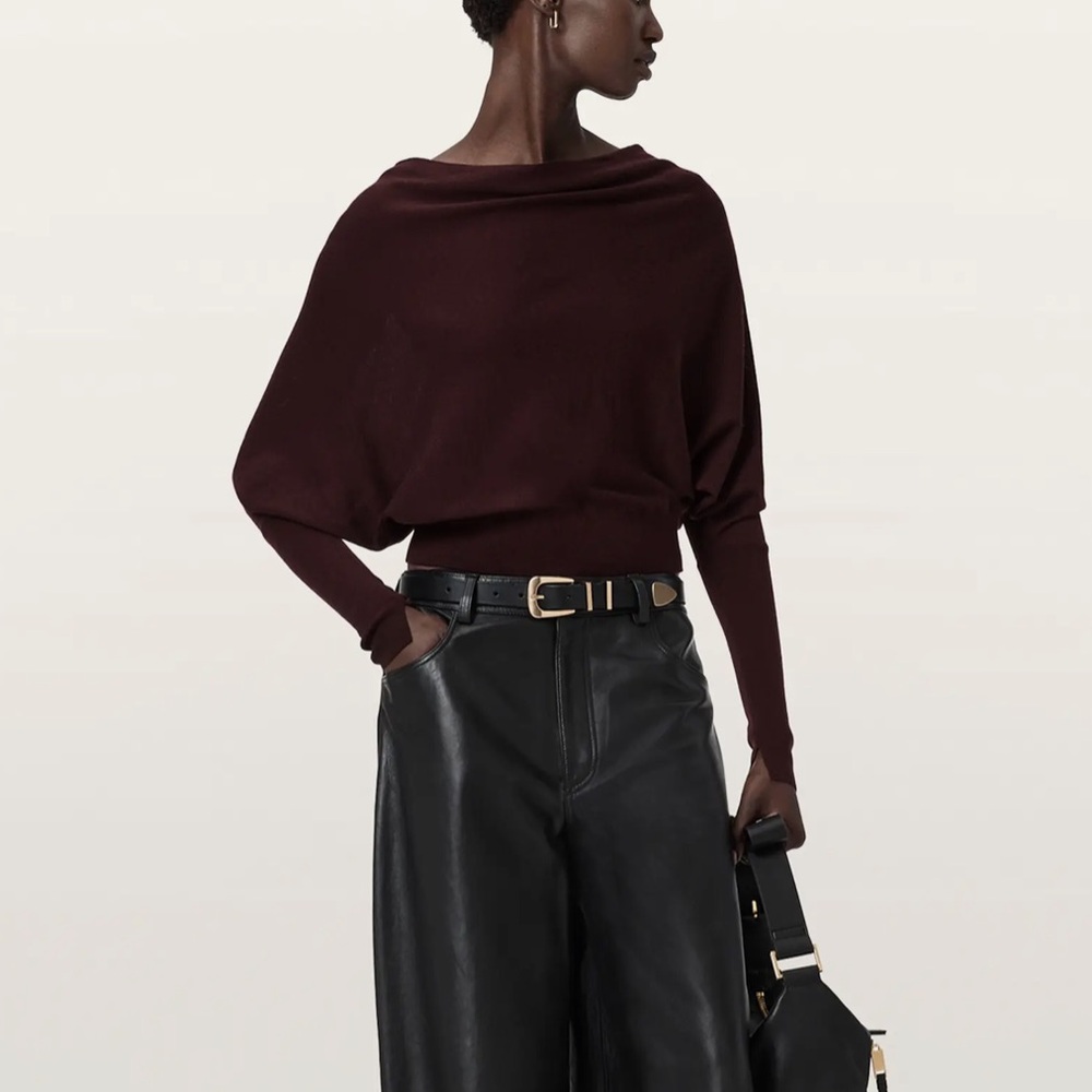 All Saints Ridley Dolman Sleeve Crop Sweater in Port Red